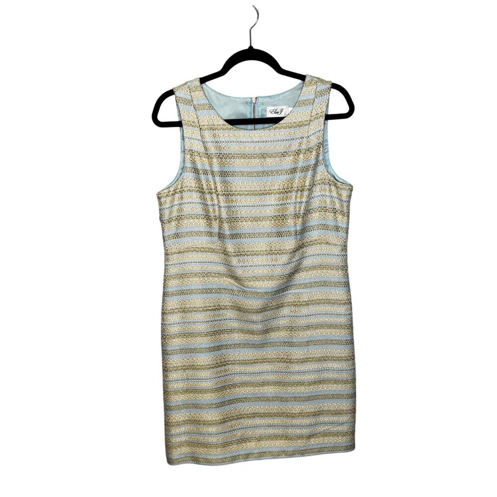 Eliza J Blue Cream Embroidered Stripe Sleeveless Crewneck Shift Dress Womens 12